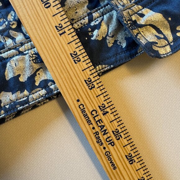 Chicos Novelty Foiled Pattern Jacket Size 4 Small White Blue Ombre Dip Dye - Picture 9 of 11